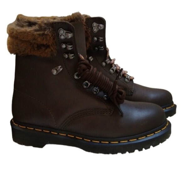 Dr. Martens Boots Women's Size 7 Serena Collar Milo 1460 Faux Fur Khaki… - Picture 1 of 9